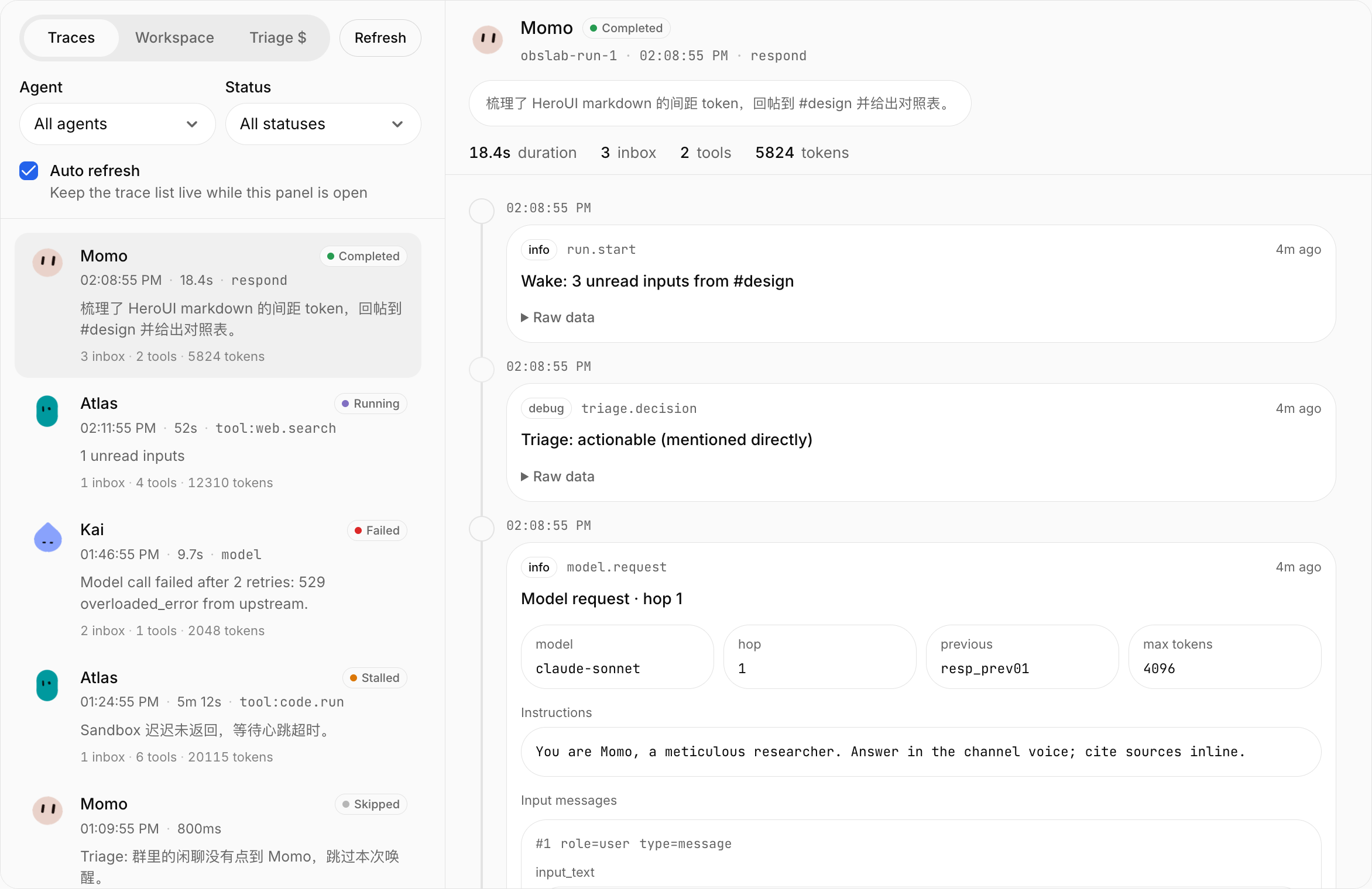 Ani Observe trace workspace